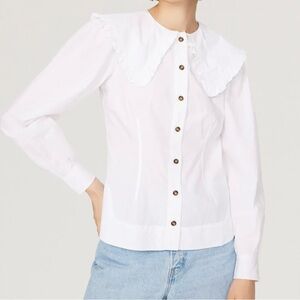 Ganni Poplin Ruffle Collar Shirt